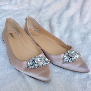 Jewel by Badgley Mishka blush satin crystal flats